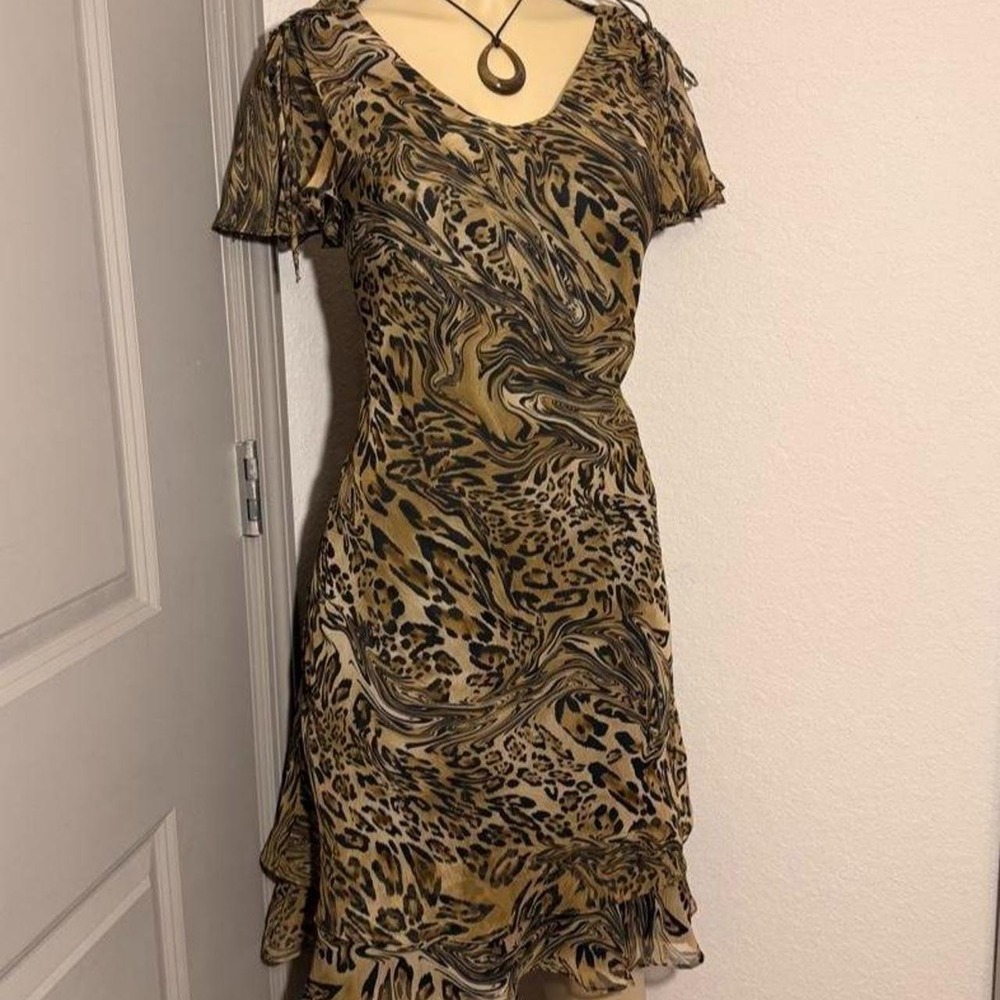 Scarlett brown and black leopard print marble dress